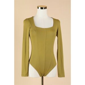 Sz XS House Of Harlow 1960 Olive Green Long Sleeve Square Neck Bodysuit NWT